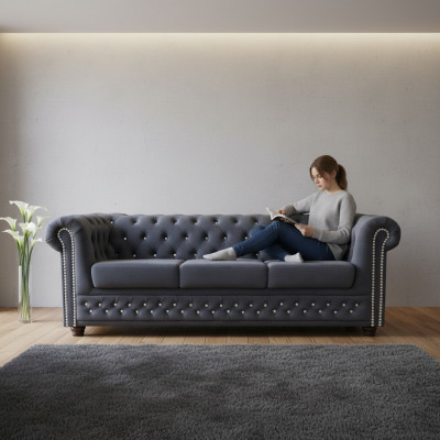 Chesterfield Liederdivan Sofa Canapé Polster Garnitur 3+1 Schlaffunktion Schloofsofa
