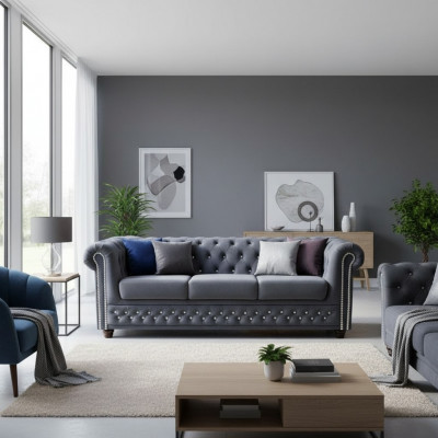 Chesterfield Liederdivan Sofa Canapé Polster Garnitur 3+1 Schlaffunktion Schloofsofa
