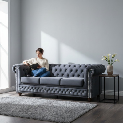 Chesterfield Sofagarnitur 3+2+1 Schloofcouch Sofa Couch Polster Lieder Diven Bett