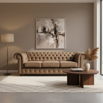 Chesterfield Cambridge 3-Sëtzer mat Bettfunktion Couch Polstersofa Couchen Nei