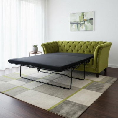 Chesterfield Schlofdéiwe 2 Sëtzer Sofa Bettfunktion Couch Polster Sofaen