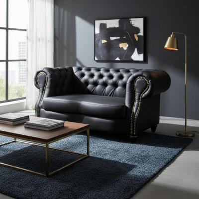 Chesterfield Lincoln 2-Sëtzer Canapé Polster Sofas Canapéen Design Sofa Club Lieder