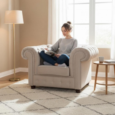 Chesterfield 1-Sëtz Fernsehsessel Club Lounge Relax Sessel Textil Lieder Sofaen