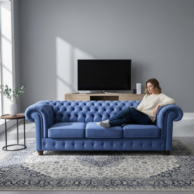 Design Klassiker Chesterfield Grouss XXL 3 Sëtzer Couch Lieder Textil Sofas Couchen