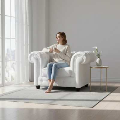 Elegante wäiss Chesterfield-Fauteuil: Den Charmante vum Klassikalen am moderne Stil