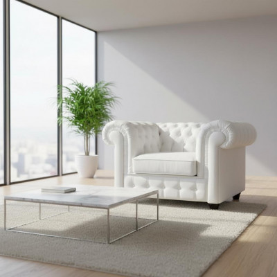 Elegante wäiss Chesterfield-Fauteuil: Den Charmante vum Klassikalen am moderne Stil
