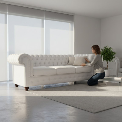 Chesterfield Mello 3-Sëtzer mat Bettfunktioun Couch Polster Sofase Couchen Sofa