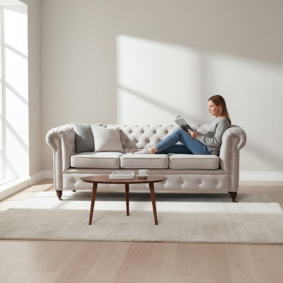 Design Klassiker Chesterfield Polstersofa Couch Garnitur 3 Sëtzer Ledersofa Nei
