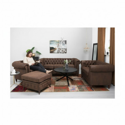 Chesterfield 3+2+1 Sëtz Sofagarnitur + Hocker Canapé Sofa Lieder Textil Couchen
