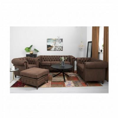 Chesterfield 3+2+1 Sëtz Sofagarnitur + Hocker Canapé Sofa Lieder Textil Couchen