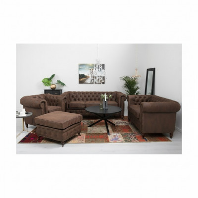 Chesterfield 3+2+1 Sëtz Sofagarnitur + Hocker Canapé Sofa Lieder Textil Couchen
