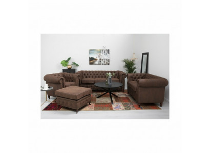 Chesterfield 3+2+1 Sëtz Sofagarnitur + Hocker Canapé Sofa Lieder Textil Couchen