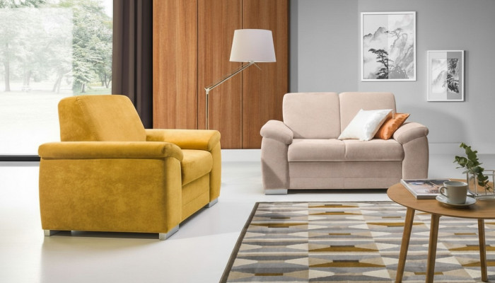 Design 2-Sëtzer Relax Sofas Club Lounge Sofa Textil Polster Canapé Stoff Canapéen