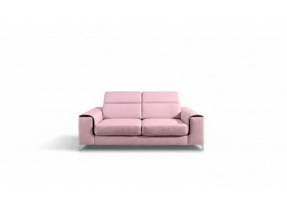 E e respektabelt modernes a komfortabelt 2-Sëtzer-Sofa an engem stilvollen rosa Faarf.