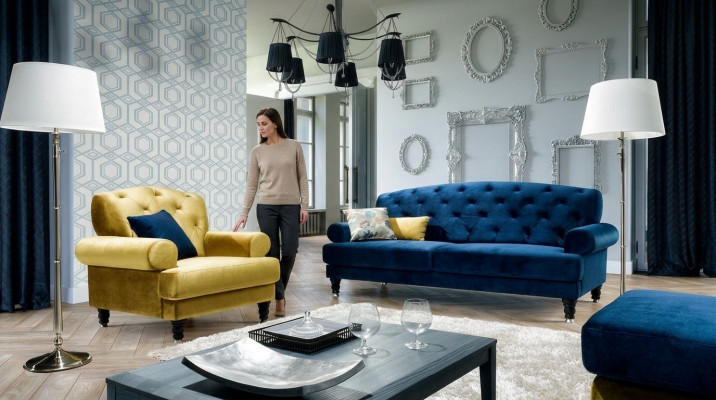 Chesterfield 3-Sëtz Designer Canapé Couch Polster Sofas Couches Textil Lamezia