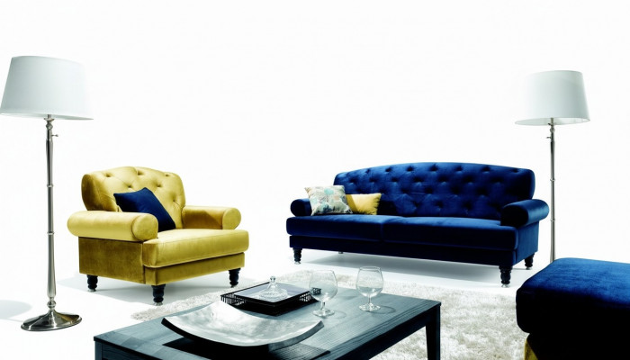 Chesterfield 3-Sëtz Designer Canapé Couch Polster Sofas Couches Textil Lamezia