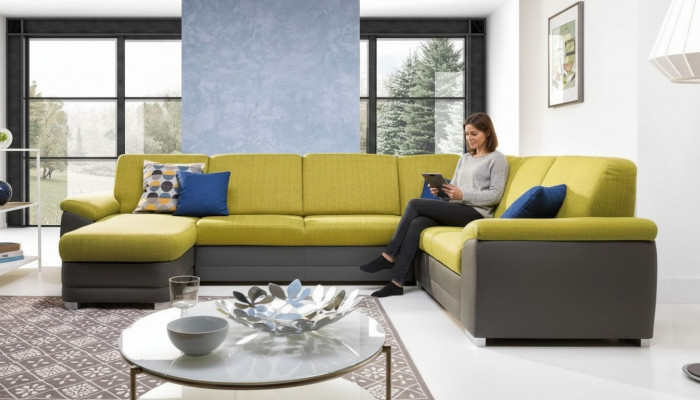 Eckcouch Wunnlandschaft Canapé Couch Polster Eck Garnitur U-Form Stoff Canapéen Nei