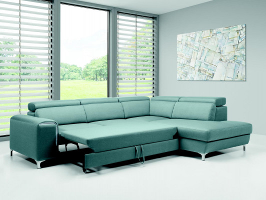 Designer-gemittlecht, mëllt Eckcouch an exquisitem Blo fir d'Wunnzëmmer