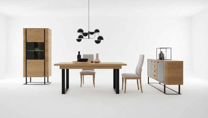 Heemzëmmer-Miwwel-Saz vun héijer Qualitéit Vitrinn + Iessdësch + Sideboard Kommode
