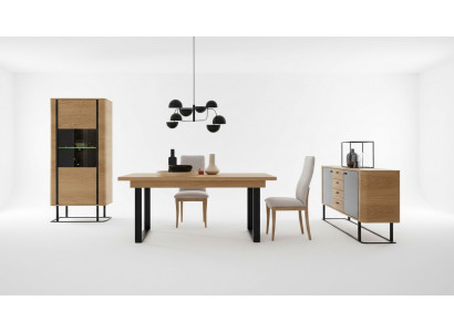 Heemzëmmer-Miwwel-Saz vun héijer Qualitéit Vitrinn + Iessdësch + Sideboard Kommode