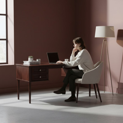 Edele Holz Büro Schreifdësch Klassesch Dësch Dëscher Büro Antik Stil Monaco