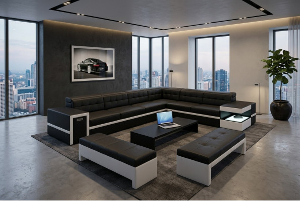 Ledercouch Canapé Couchage Canapés Polster Sëtz Eckcouch Wunnlandschaft Grouss XXL