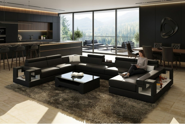 XXL Grouss Wunnlandschaft Lieder Sofa Sofa Couch Polster Sofas Garnitur
