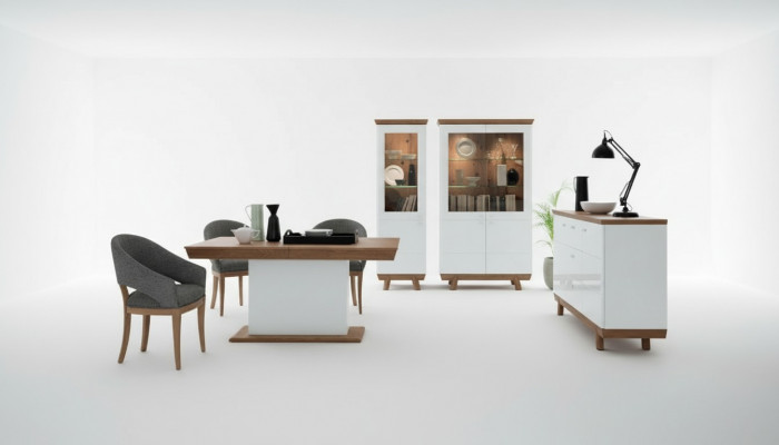 4-stéck Set: 1x Vitrin, 2x Kommod, 1x Iessdësch Design Wunnzëmmer Iesszëmmer Nei