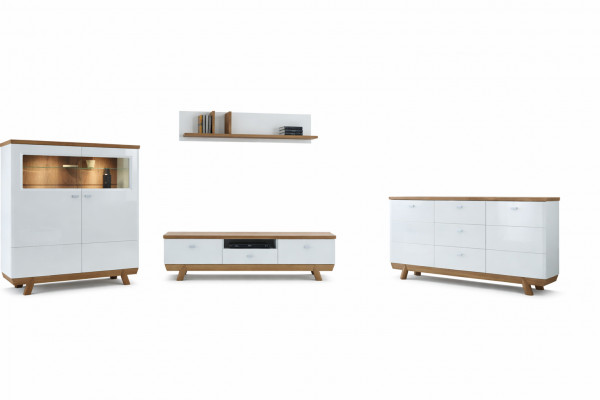 Wohnzëmmer -Garnitur Set Wunnwand Sideboard Vitrin Regal Design Hotel Miwwelen Neit