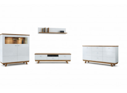 Wohnzëmmer -Garnitur Set Wunnwand Sideboard Vitrin Regal Design Hotel Miwwelen Neit