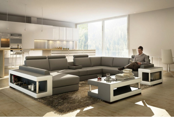 Ledersofa XXL Ecksofa Design Grouss Sofa Couch Polster Eck Sëtz Garnitur