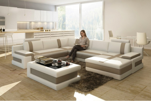 Ledercouch Sofa Wunnlandschaft U-Form Design Modern Sofa Ecksofaen