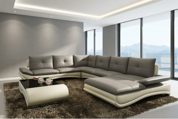 Ledersofa XXL U Form Wunnzëmmer Couch Sofa Grouss Ledercouch Sofas