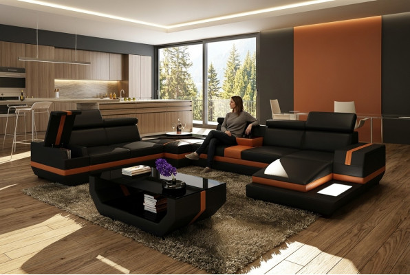 Ledercouch Sofa Wunnlandschaft U-Form Design Modern Sofa Ecksofaen Design 5099