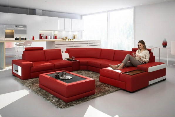 Ledercouch Couch Wunnlandschaft U-Form Design Modern Sofa 5103 Sofas