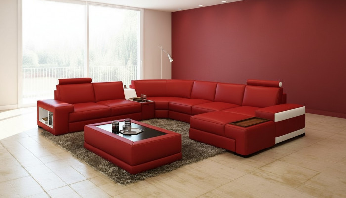 Ledercouch Couch Wunnlandschaft U-Form Design Modern Sofa 5103 Sofas
