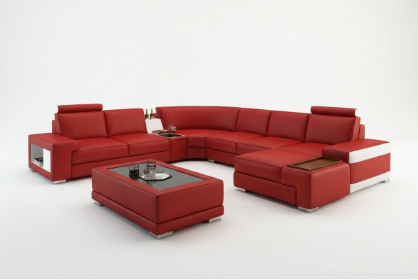 Ledercouch Couch Wunnlandschaft U-Form Design Modern Sofa 5103 Sofas
