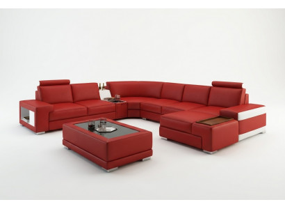 Ledercouch Couch Wunnlandschaft U-Form Design Modern Sofa 5103 Sofas