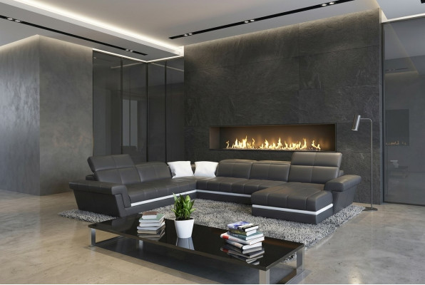 Ledercouch Couch Wohnlandschaft U-Form Design Modern Sofacen Couchen
