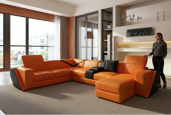 Ledersofa Sofa Canapé Polser Wunnlandschaft Designer Ledersofa U-Form