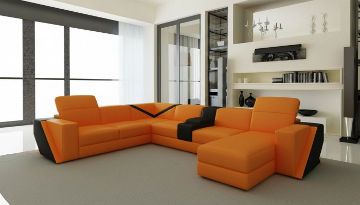 Ledersofa Sofa Canapé Polser Wunnlandschaft Designer Ledersofa U-Form