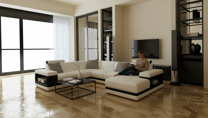 Ledersofa Couch Wunnlandschafte Ecksofa U-Form Design Modern Sofa