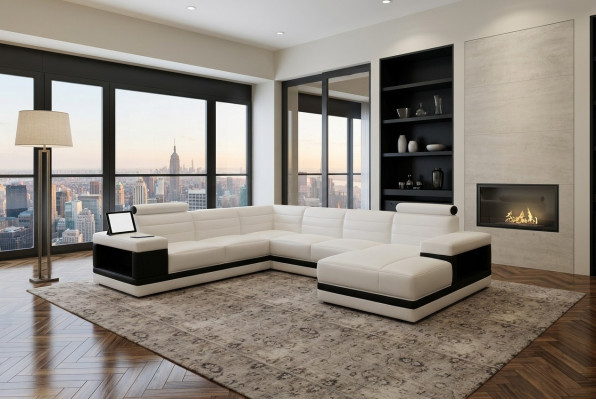 Ledersofa Couch Wunnlandschafte Ecksofa U-Form Design Modern Sofa