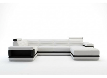 Ledersofa Couch Wunnlandschafte Ecksofa U-Form Design Modern Sofa