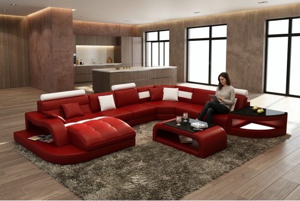 Luxus Designer Ecksofa Ledersofa Canapé Polstersëtzung Wunnlandschaft Lieder