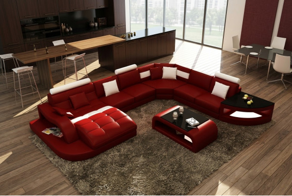 Luxus Designer Ecksofa Ledersofa Canapé Polstersëtzung Wunnlandschaft Lieder