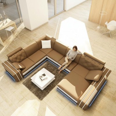 XXL Grouss Wunnzëmmer Sofa Ecksofa Eck Couch Sëtz Garnitur Lieder Sofas