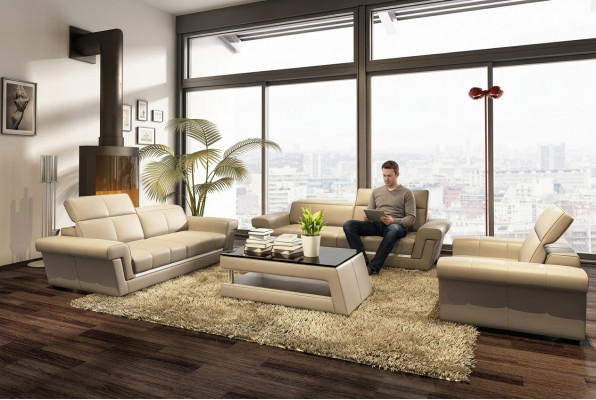 Designer Sofagarnitur Polster Ledersofa Canapé Set Kombinatioun 3+2+1