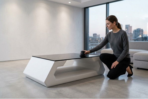 Sofadësch Design Wunnzëmmer Glas Lieder Canapé Sofadësch Bäisteel Kaffi