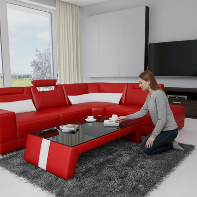 Moderne Wunnzëmmert Couchtisch Dësch Bäistell Glas Polster Lieder Dëscher